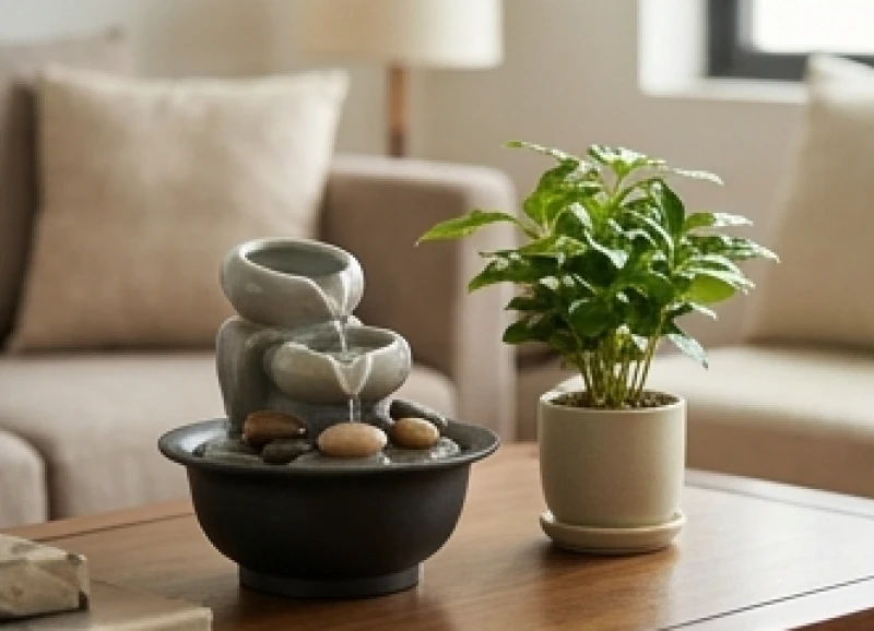 Bộ thác nước phong thủy luân bằng gốm giúp luân chuyển dòng khí trong phòng khách