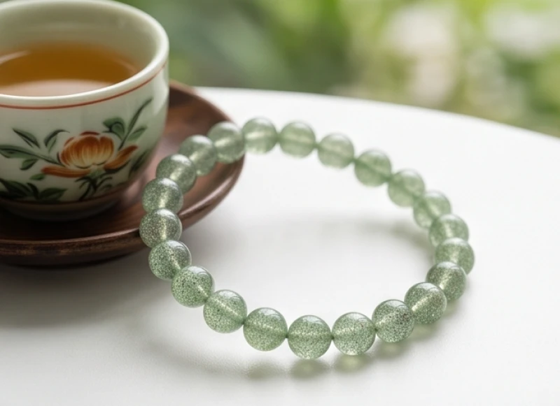 Vòng chuỗi hạt thạch anh dâu tây xanh kết hợp cùng charm bạc tinh tế dành cho người trẻ tuổi