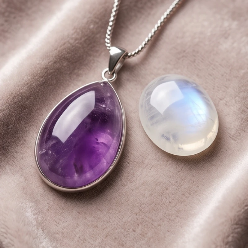 Mặt dây chuyền đá thạch anh tím amethyst và thạch anh mặt trăng tinh khiết