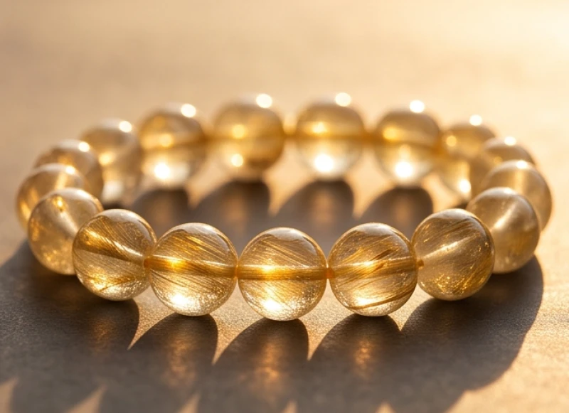 Vòng tay thạch anh tóc vàng lấp lánh tinh thể rutile bên trong hỗ trợ tài lộc cho tuổi Canh Thìn