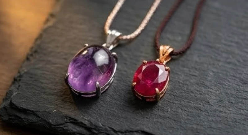 Mặt dây chuyền đá thạch anh tím và ruby tự nhiên rực rỡ dành cho người mệnh Hỏa và Thổ