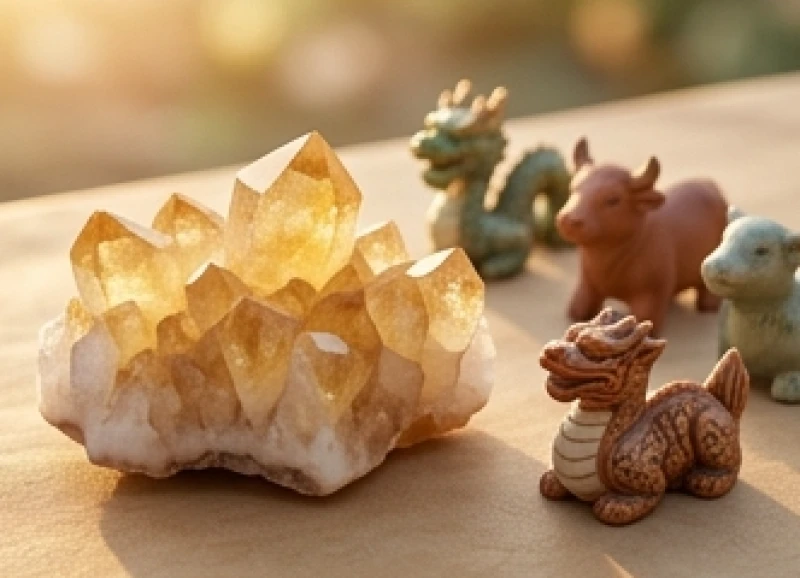 Tứ hành xung là gì: Bản chất 3 nhóm tuổi và cách hóa giải 3 Cụm tinh thể thạch anh vàng đại diện cho hành Thổ của nhóm Thìn Tuất Sửu Mùi