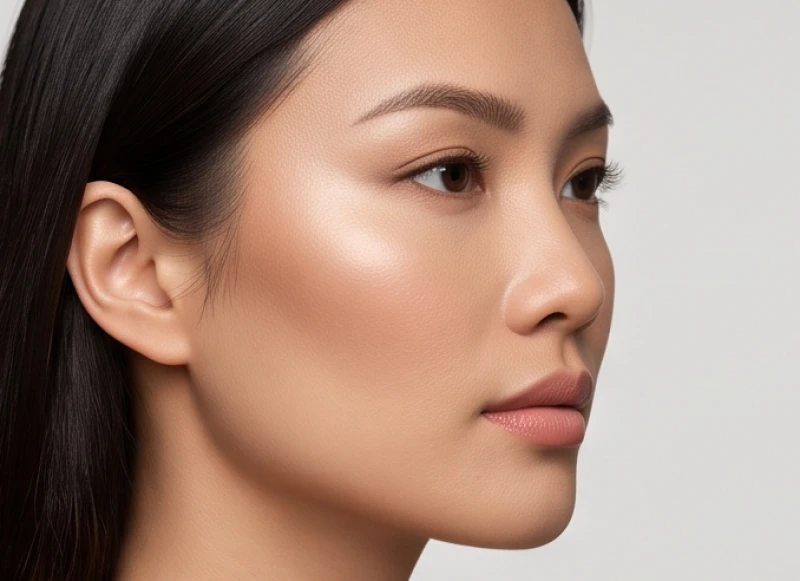 Khuôn mặt lộ rõ khoảng cách giữa gò má nhô ngang và thái dương hóp sâu