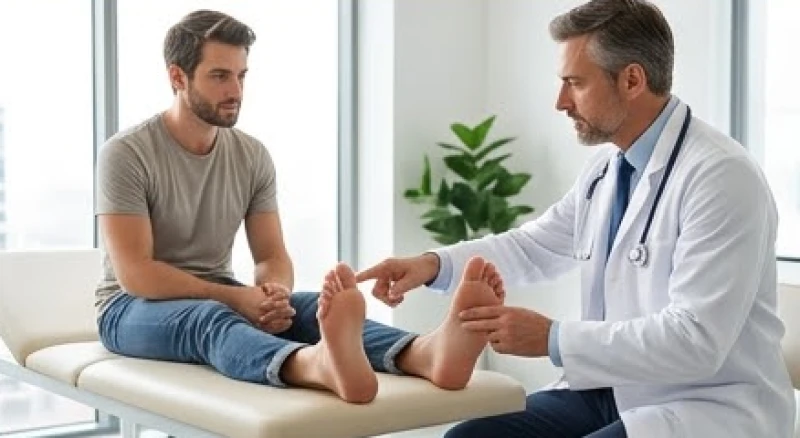 Nốt ruồi giữa lòng bàn chân nam: Tướng số & dấu hiệu y khoa 6 Bệnh nhân nam đang ngồi tư vấn cùng bác sĩ da liễu về các nốt ruồi lớn gây cộm rát ở lòng bàn chân