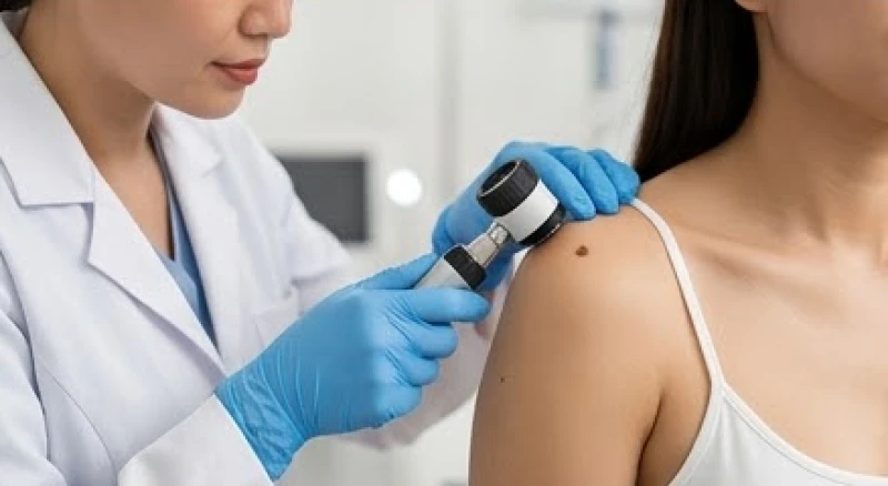 Nốt ruồi ở vai phải tốt hay xấu? Luận tướng số và giá tẩy laser 6 Bác sĩ da liễu dùng thiết bị chuyên dụng soi và kiểm tra cấu trúc nốt ruồi trên vai trước khi can thiệp