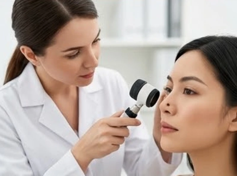 Nốt ruồi ở đầu mũi nữ: Ý nghĩa từng vị trí & cách tẩy an toàn 8 Bác sĩ da liễu đang kiểm tra tình trạng nốt ruồi trên mũi của khách hàng trước khi quyết định tẩy