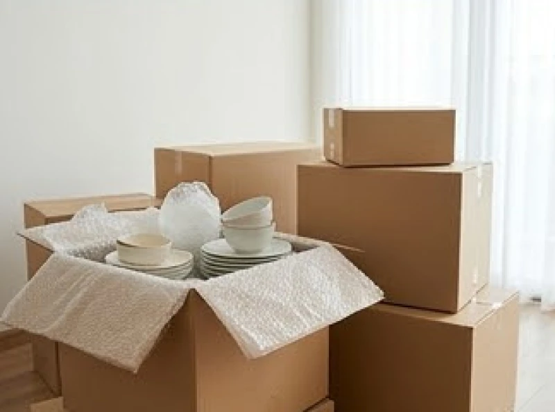 Các thùng carton đựng vật dụng dễ vỡ được đóng gói cẩn thận để tránh rủi ro trong ngày chuyển nhà