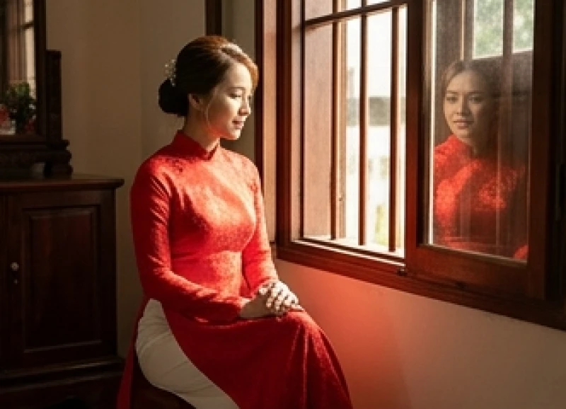 Tuổi Dậu Cưới Ngày Nào Tốt: Lịch Đại Lợi & Thủ Tục Hóa Giải 1 Cô dâu diện áo dài đỏ đằm thắm chuẩn bị cho lễ rước dâu vào tháng đại lợi âm lịch