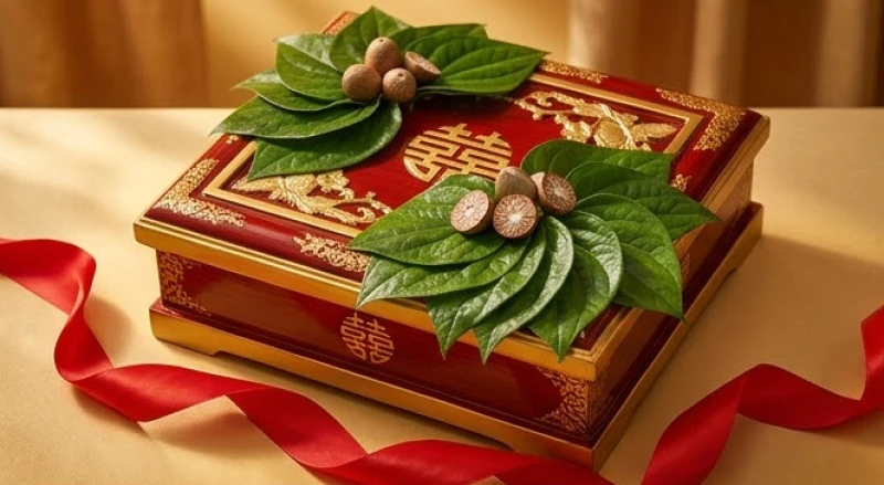 Tuổi Mão hợp kết hôn với tuổi nào: Chuẩn can chi nam nữ 12 Tráp ăn hỏi sơn son thiếp vàng truyền thống được trang trí tỉ mỉ với trầu cau và dải lụa đỏ mềm mại.