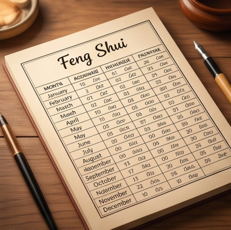 Sổ ghi chép phong thủy hiển thị các tháng Đại Lợi và Tiểu Lợi trong năm dành riêng cho nữ giới mang tuổi Tỵ