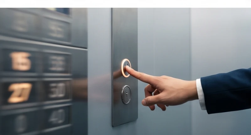 Bàn tay chới với vươn ra bấm nút bảng điều khiển khi cửa thang máy lướt qua các tầng