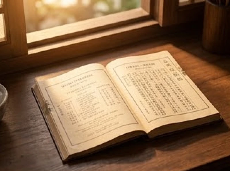 Cuốn sách tử vi và lịch vạn niên cổ được mở ra để tra cứu tháng sinh vượng khí