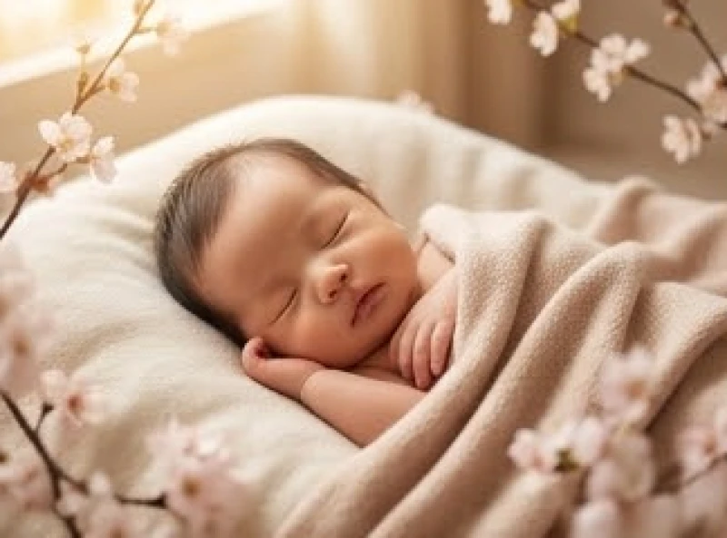 Em bé sơ sinh ngủ bình yên trong không gian ngập tràn ánh nắng mùa xuân ôn hòa