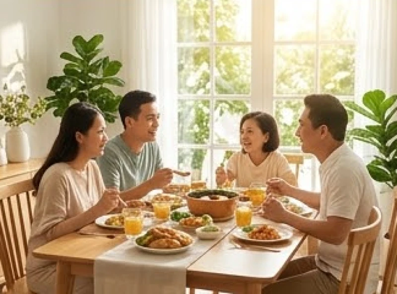 Tuổi Mùi sinh con năm nào tốt: Chấm điểm 1991, 2003 & hóa giải 9 Cả gia đình cùng nhau dùng bữa vui vẻ trong không gian ngập tràn ánh sáng tượng trưng cho sự thịnh vượng