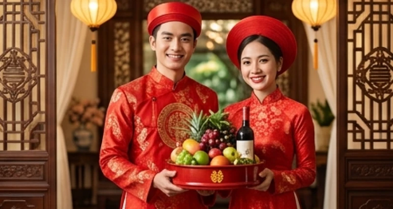 Tình duyên tuổi Mùi năm 2027: Lịch tháng cưới hỏi và cách hóa giải 5 Cô dâu chú rể rạng rỡ trong bộ áo dài đỏ truyền thống chuẩn bị cho lễ dạm ngõ đầu năm