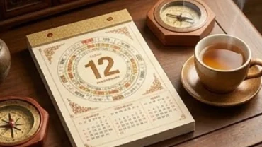 Cuốn lịch vạn niên và la bàn phong thủy tra cứu tháng tốt xấu của tuổi thân năm 2027 để khởi sự