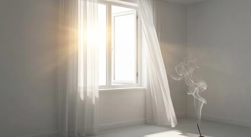 Ánh sáng mặt trời chiếu qua cửa sổ mở toang làm bừng sáng căn phòng gọn gàng