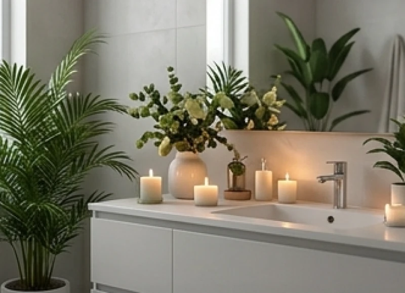 Mơ thấy nhà vệ sinh: Giải mã điềm báo hung cát và số may mắn 9 Không gian phòng tắm được thắp nến thơm và bài trí cây xanh tươi mát, minh họa cho việc tái tạo sinh khí ngôi nhà