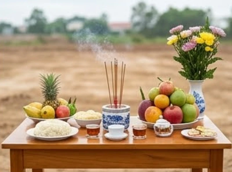 Chi tiết các thành phần lễ vật cơ bản trên bàn cúng động thổ bao gồm đồ mặn truyền thống và xôi chè