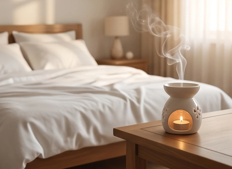 Không gian phòng ngủ ngập tràn ánh nắng và hương tinh dầu sả chanh giúp xua tan năng lượng tiêu cực