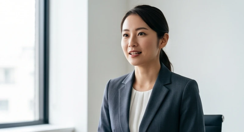 Nữ nhân viên văn phòng điềm tĩnh trình bày công việc với thanh tướng tốt và phong thái tự tin