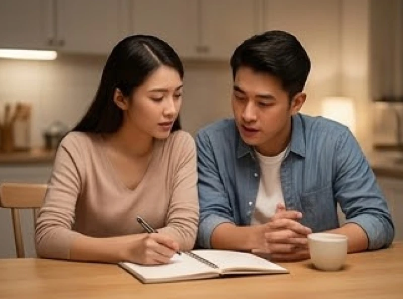 Tình duyên tuổi Dậu năm 2027: Tháng cát hỷ và hóa giải gia đạo 4 Cặp vợ chồng trẻ đang nghiêm túc trao đổi về kế hoạch tài chính và chi tiêu trong gia đình