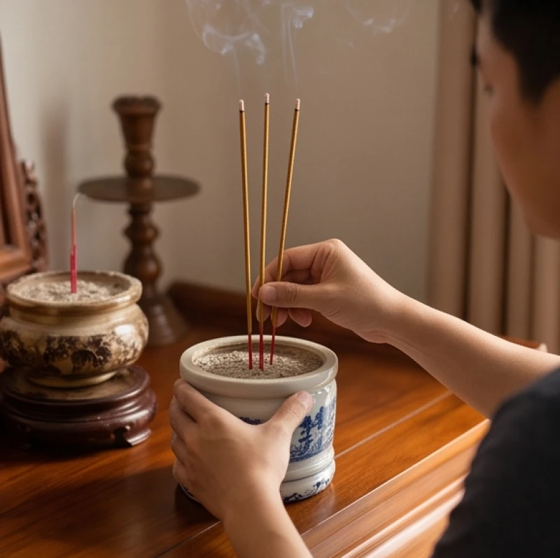 Văn khấn Giỗ Tổ Hùng Vương tại nhà: Bài cúng và cách sắm lễ chuẩn 7 Gia chủ cẩn thận cắm 3 nén hương trầm thẳng đứng vào bát hương sau khi đã châm lửa từ ngọn nến