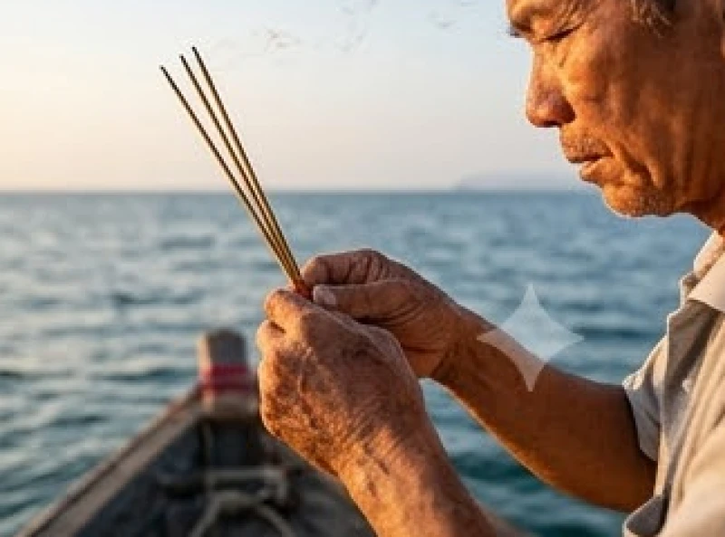 Văn khấn Bà Cậu tại ghe thuyền: Bài cúng chuẩn và vị trí dâng lễ 11 Hai bàn tay chai sạn nâng ngang trán ba nén nhang đỏ rực hướng ra phía mặt biển mênh mông