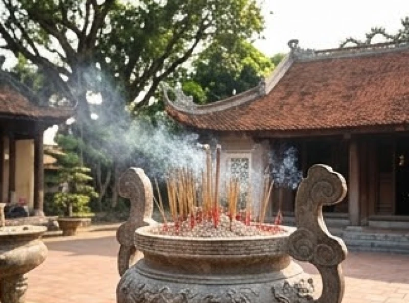 Thắp hương tại ban Thần linh ngoài sân trước khi tiến vào chánh điện An Sơn Miếu