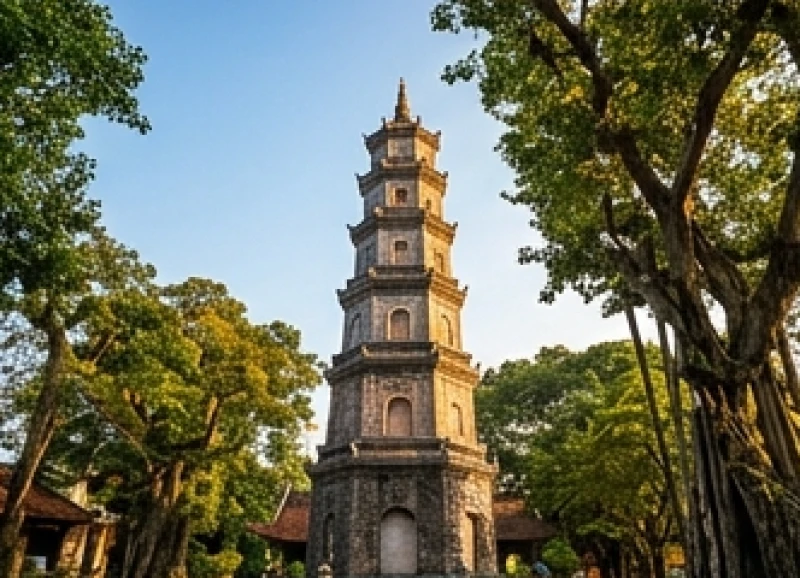 Văn khấn Đền Ngọc Sơn: Bài khấn các ban và quy trình đi lễ chuẩn 6 Ngọn Tháp Bút bằng đá sừng sững khắc ba chữ Tả Thanh Thiên vươn lên nền trời xanh
