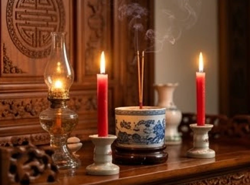 Văn khấn giao thừa trong nhà: Bài cúng chuẩn và quy tắc hành lễ 2 Hai ngọn nến sáng rực được đặt cân xứng hai bên ban thờ gia tiên trong thời khắc chuyển giao năm mới