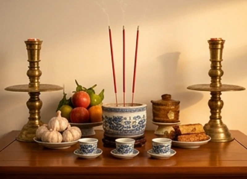 Văn khấn bao sái bát hương cuối năm: Bài bản và đúng nghi thức 10 Bàn thờ quang đãng sau khi được lau dọn, rực rỡ dưới ánh đèn ấm áp với ba nén hương mới được thắp thẳng tắp