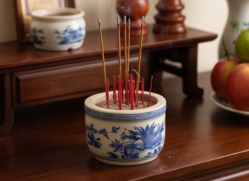 Văn khấn tạ bát hương 100 ngày: Sắm lễ và trình tự chuẩn 2 Bát hương cắm đầy chân nhang đỏ trên bàn thờ gia tiên sau hơn ba tháng an vị