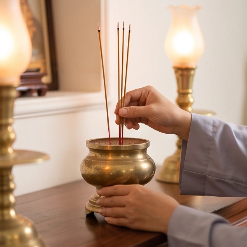 Văn khấn cầu siêu tại chùa: Trình tự dâng lễ và bài khấn chuẩn 2 Gia chủ thắp hương báo cáo tại ban thờ gia tiên trước khi lên chùa làm lễ cầu siêu