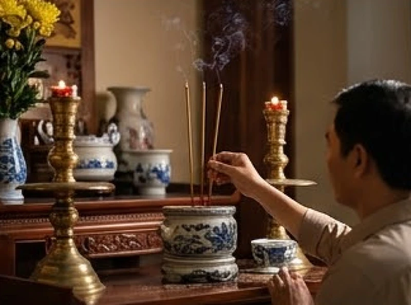 Văn khấn liệt sĩ chuẩn tâm linh: Cách sắm lễ và nghi thức cúng 6 Gia chủ chắp tay thành kính thắp ba nén nhang trên bàn thờ gia tiên sau khi đọc xong bài văn khấn liệt sĩ