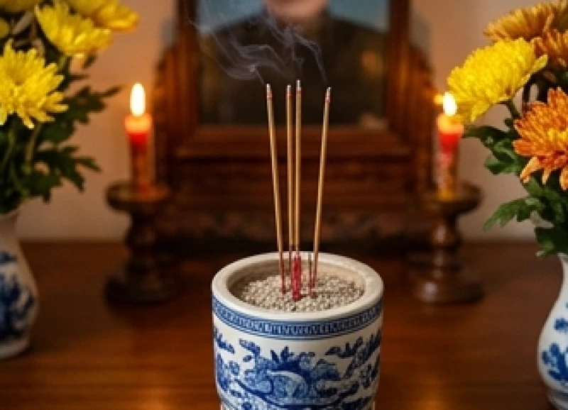Văn khấn tiên thường giỗ đầu: Bài khấn chuẩn, khung giờ & mâm lễ 7 Gia chủ thắp ba nén hương và chắp tay thành kính trước bàn thờ Thần linh