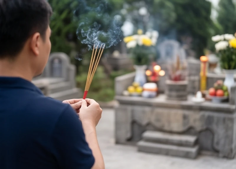 Văn khấn tảo mộ cuối năm: Chọn ngày giờ đẹp và bài cúng chuẩn 5 Tín chủ thành tâm chắp tay thắp nhang tại ban thờ chung của khu vực nghĩa trang trước khi tiến về phần mộ riêng