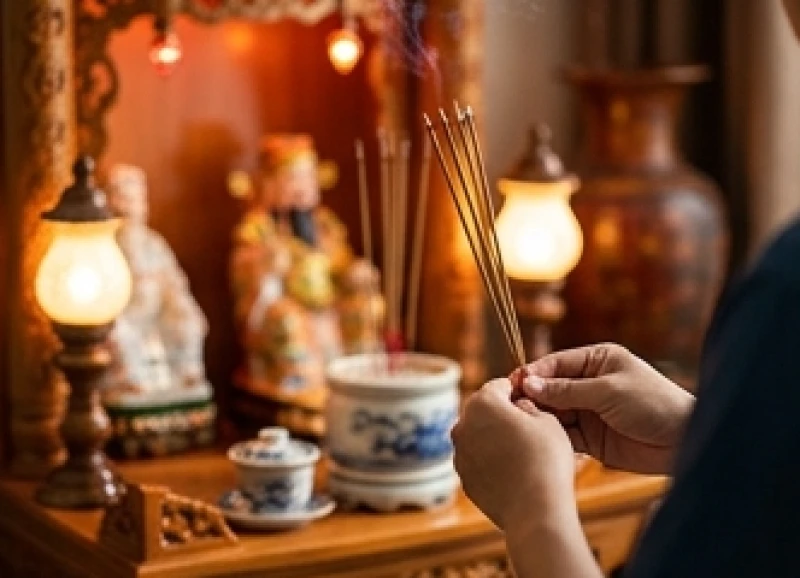 Văn khấn Thần Tài: Bài cúng chuẩn nghi thức cho từng dịp 1 Người làm kinh doanh thắp hương trước bàn thờ Thần Tài để chuẩn bị đọc lời khấn