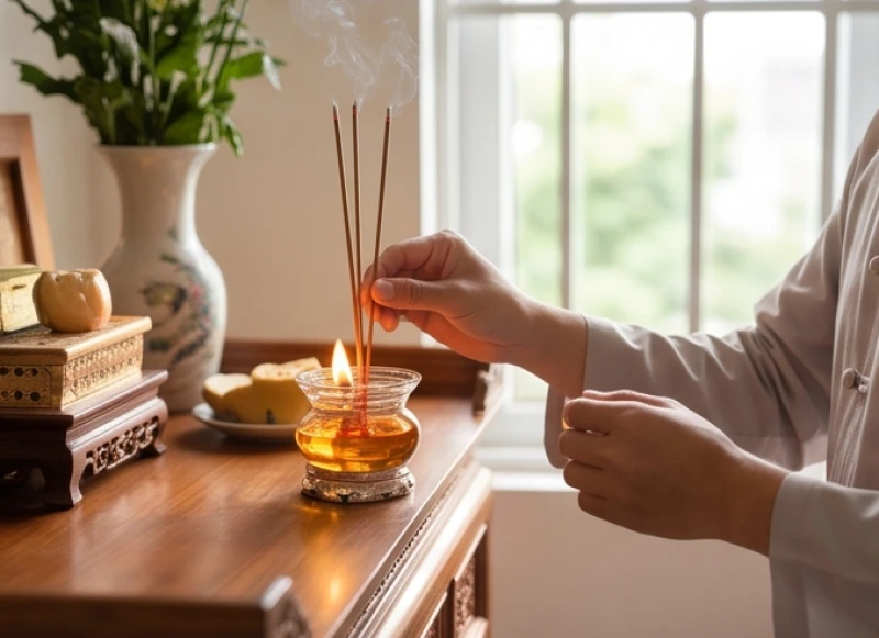 Văn khấn cầu an: Bài khấn chuẩn, cách sắm lễ và chọn ngày giờ 5 Đôi bàn tay cẩn thận thắp những nén hương thơm vào khung giờ hoàng đạo buổi sáng