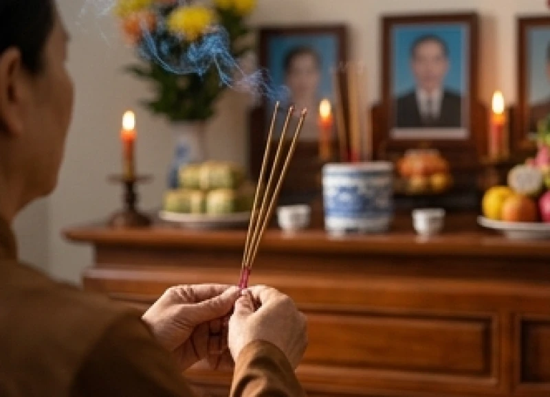 Văn khấn tiên thường giỗ đầu: Bài khấn chuẩn, khung giờ & mâm lễ 2 Thắp nén hương thơm thỉnh mời vong linh gia tiên về dự lễ cáo giỗ vào buổi chiều