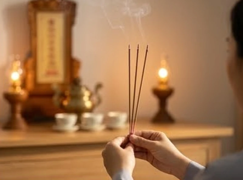 Văn khấn Diêu Trì Kim Mẫu tại nhà: Trình tự dâng lễ và bài cúng 2 Người phụ nữ chắp tay thành kính thắp hương trước bàn thờ Mẹ Diêu Trì tại gia đình