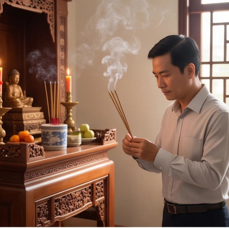 Văn khấn gia tiên ngày giỗ: Bài khấn chuẩn và quy tắc xưng hô 1 Gia chủ mặc trang phục chỉnh tề thắp hương kính cáo chư vị thần linh và gia tiên trong ngày giỗ