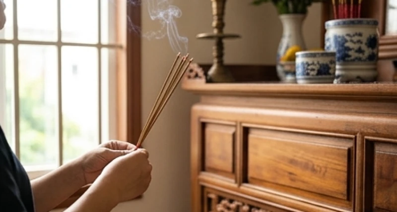 Văn khấn thần linh rằm tháng Chạp: Bài cúng Thổ Công và sắm lễ 1 Gia chủ cẩn thận thắp nhang trên ban thờ để bắt đầu nghi thức cúng thần linh rằm tháng Chạp