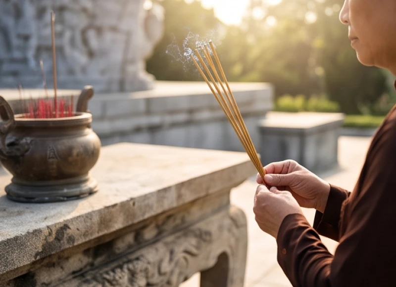 Văn khấn tại đài tưởng niệm liệt sĩ: Bài cúng chuẩn nghi lễ 5 Chủ lễ trang nghiêm nâng nén hương ngang trán trước khi cắm vào bát hương tại đài tưởng niệm