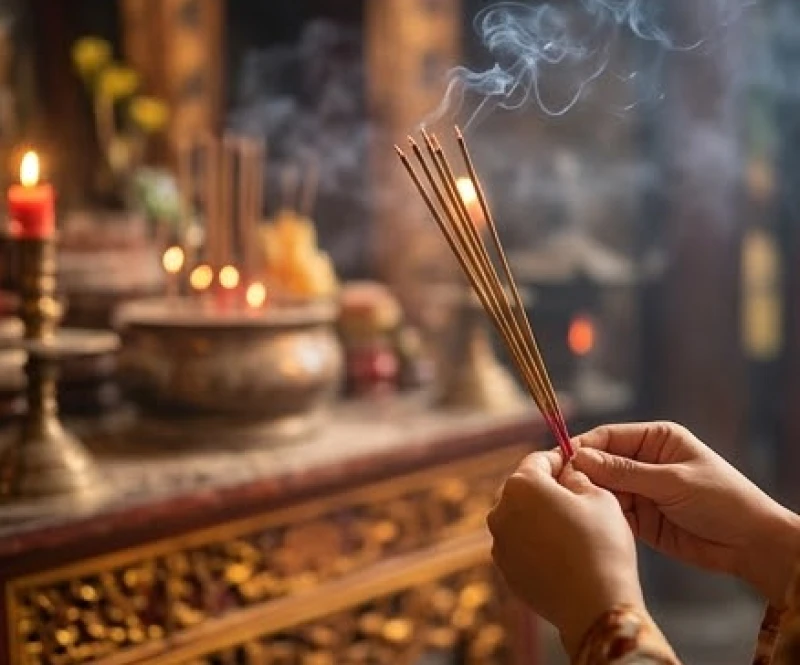 Văn khấn Mẫu Thoải tại Đền Ghềnh: Cách sắm lễ và bài khấn chuẩn 3 Người đi lễ thắp hương cẩn cáo tại các ban thờ theo trình tự nghiêm ngặt