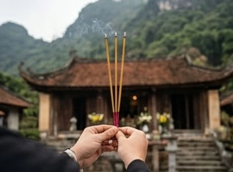 Văn khấn ngày tiệc Quốc Mẫu Tây Thiên: Bài cúng chuẩn 15/2 6 Hành khách thắp hương trình báo thần linh tại Đền Thõng trước khi leo núi Tây Thiên