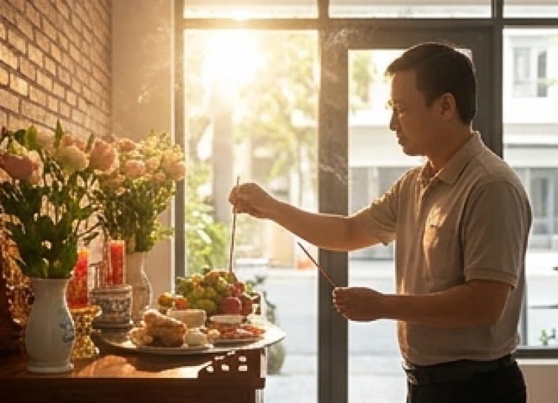 Văn khấn xin lộc buôn bán: Bài cúng chuẩn và cách giữ tài lộc 7 Chủ tiệm sửa soạn và châm nhang vào buổi sáng sớm để thanh lọc không khí và đón lộc kinh doanh