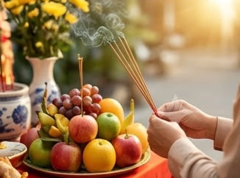 Bàn tay chắp lại thành kính thắp những nén nhang thơm cầu nguyện bình an và tài lộc rực rỡ cho cơ sở kinh doanh mới