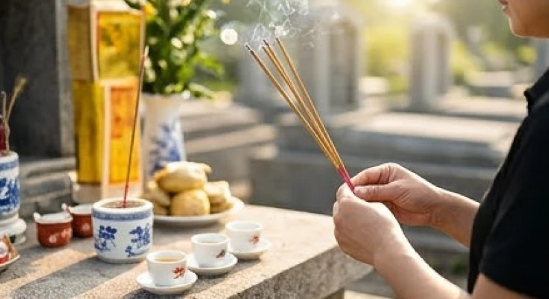 Người đại diện gia đình thắp ba nén hương và tĩnh tâm đọc lời khấn