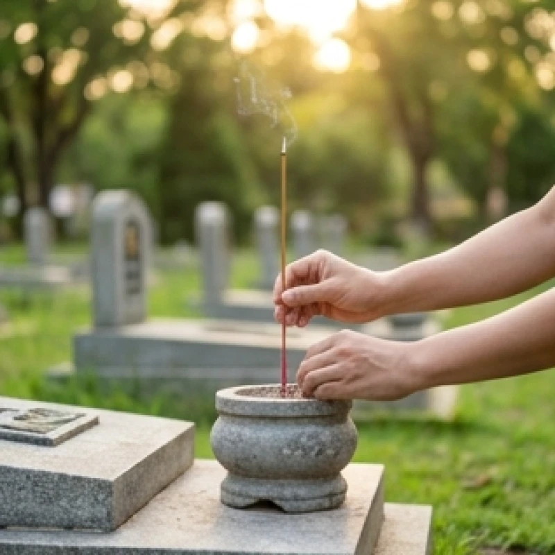 Hành động thắp nhang nhẹ nhàng tại các phần mộ liệt sĩ xung quanh đài tưởng niệm Hàng Dương